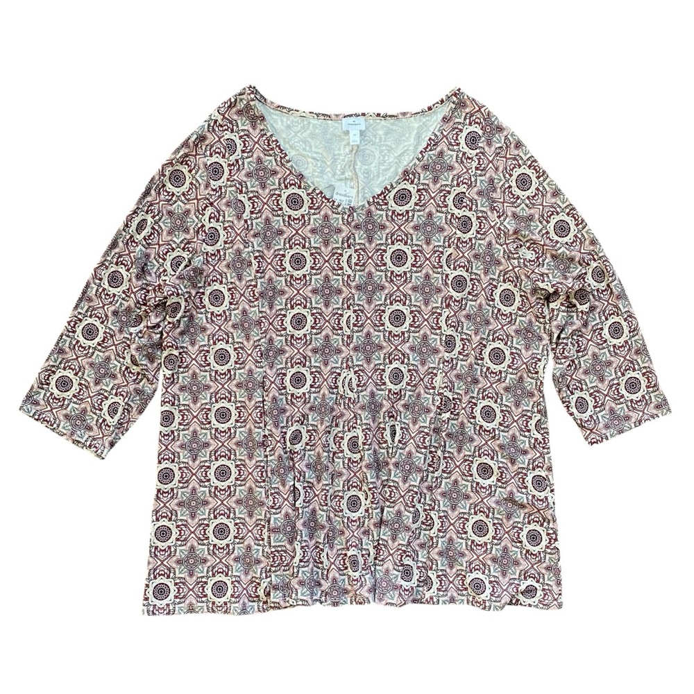 Dressbarn Women's Multicolor Floral Patterned V-Neck Relaxed Fit Top Size 3X NEW